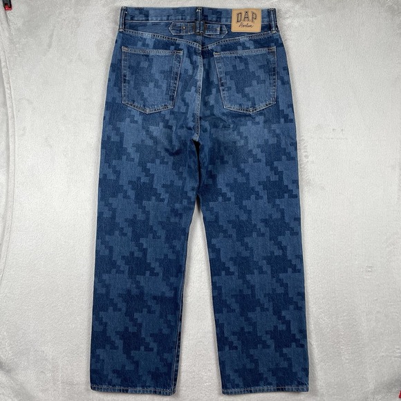 Gap x Dap Harlem Jeans Mens 32x29 Baggy Blue Houndstooth Pattern Y2K Skater Rare - Picture 2 of 10